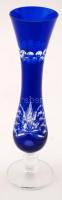 Kobalt kék ólomkristály váza, hámozott, metszett, hibátlan, m:20cm