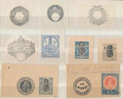 cca 1840-1900 Szignetták, benyomott illetékbélyegek kivágásokon 9 db / Document stamps