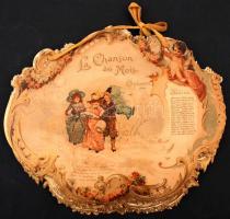 1896 Gyermekeket és kis versikéket ábrázoló naptár színes litho oldalakkal, hiánytalan, de az utolsó lap sérült. / 1896 Vintage litho calendar 30x25 cm