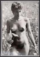 cca 1975 Virágos réten nyáron, finoman erotikus aktfotó, 30x21 cm / cca 1975 Erotic photo, 30x21 cm