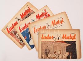 1952-1954 a Ludas Matyi 4 lapszáma (VIII. évf. 15.; IX. évf. 48.; X. évf. 23.; X. évf. 46.), példányonként változó állapotban