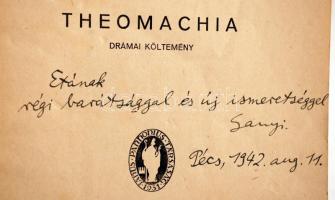 Weöres Sándor: Teomachia - drámai költemény. Első kiadás! Haranth Eta költőnek dedikált példány! Péc...