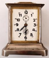 XX. sz eleje: Junghans zenélő utazó óra, félütős. Működő zeneélő szerkezettel, de nem jár. Fém és üveg test / Vintage travel watch plays music. 16 cm