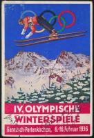 1936 Garmisch Partenkirchen téli olimpia képeslap, rajta az osztrák műkorcsolyacsapat tagjainak sajá...