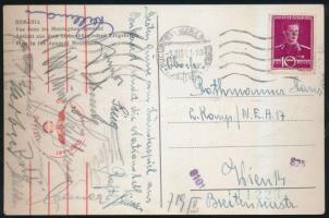 1941 A Német-osztrák labdarúgócsapat tagjainak saját kezű aláírása képeslapon Romániából. / 1941 German-Austrian football team members signature on postcard from Romania. (Rafte, Binder, Herberger...)