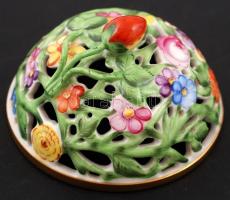 Herendi áttört bonbonier, kézzel festett, jelzett, hibátlan, d:8 cm, m:9,5 cm