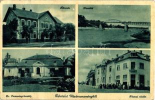 Vásárosnamény, vasútállomás, Tisza híd, Fő utca, Dr. Tomcsányi kastély, Vas István üzlete (fa)