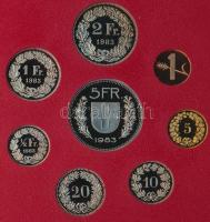 Svájc 1983. 1R-5Fr (8xklf) fémpénz szett dísztokban T:PP
Switzerland 1983. 1 Rappen - 5 Francs (8xd...