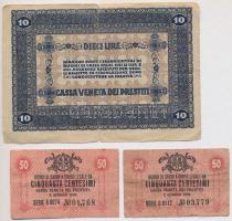 Olaszország/Velence/osztrák-magyar megszállás 1918. 50c (2x) + 10L T:III,III- Italy/Venice/Austrian-Hungarian occupation 1918. 50 Centesimi (2x) + 10 Lire C:F,VG