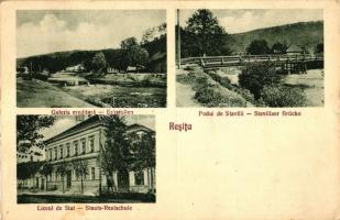 Resicabánya, Resica, Resita; Stavila híd, állami reál iskola / bridge, school (EK)