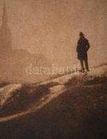 1928 Kerny István (1879-1963): A tabáni templom, brómolaj átnyomás (festészetutánzó nemes eljárás), ...