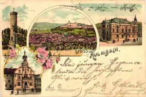 1898 Kulmbach, Rehthurm, Rathaus, Vereinshaus / tower, town hall, club house, floral, Art Nouveau litho
