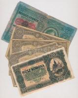 17db-os vegyes magyar korona bankjegy tétel, közte két "Deutschösterreich" felülbélyegzéssel T:vegyes