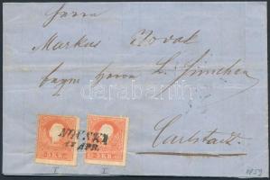 1859 2 x 5kr I. (hajtásnyom) levélen / (folded) on cover NOVSKA (Gudlin 500p) - Karlstadt