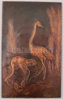 Kócsagok a nádasban, réz lemez farostra erősítve, jelzett, 41×25 cm