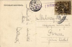 Medve, Medvedov; Vass Ignác üzlete, Pénzügyőri laktanya, Duna / shop, Finance Guard barracks (minor ...