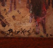 Berkes Antal (1874-1938): Téli utca. Olaj, karton, jelzett, üvegezett keretben, 27×39 cm