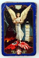 1945 Érdekes bridge kártya, hátoldalán Mihály arkangyal áll kezében karddal a legyőzött Németország ...