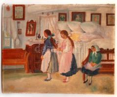 Csók jelzéssel: Készülődés. Olaj, vászon, restaurált, 80×100 cm