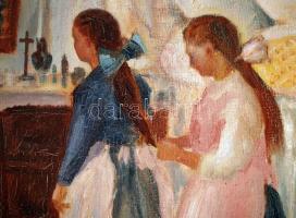 Csók jelzéssel: Készülődés. Olaj, vászon, restaurált, 80×100 cm