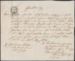 1858 7kr 13 1/2/16-os fogazással okmányon. Ritka! / 1858 7kr document stamp with special perforation