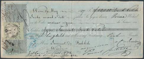 1857 Festetich Sámuel gróf váltója 5FL CM illetékbélyeggel 10 000 ft-ról / Docuemnt with 5FL CM document stamp
