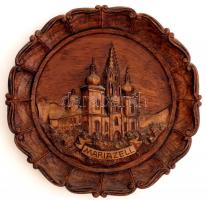 Mariazellt ábrázoló faragott fa fali tál, szép állapotban, d: 20 cm