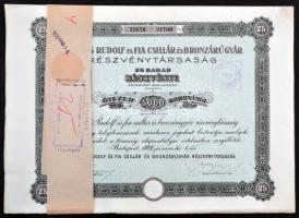Budapest 1923. "Kissling Rudolf és Fia Csillár és Bronzárugyár Részvénytársaság" 25db részvénye összesen 5000K-ról, szelvényekkel, szárazpecséttel és kötegelővel T:I-,II