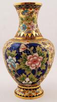 Virágokkal gazdagon díszített rekeszzománc váza, m: 26 cm