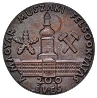 Renner Kálmán (1927-1994) 1935. "A Magyar Műszaki Felsőoktatás 200 éves" fém emlékplakett (84mm) T:2