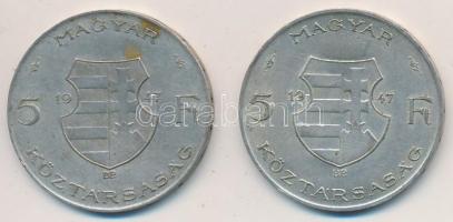 1947. 5Ft Ag "Kossuth" (2x) T:2-,3