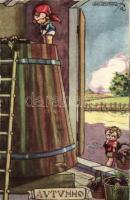 Autunno (Italian art deco postcard, winemaker children CDM No. 1824-2 pinx Sacilli (?)