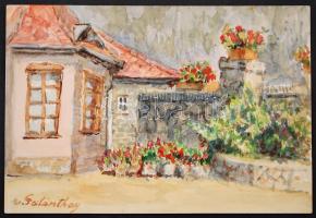 vitéz Galánthay (Glock) Tivadar (1872-?): Virágos udvar. Akvarell, papír. Jelzett. 15x10 cm