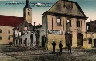 1916 Székelyudvarhely, A románok betörése Erdélybe, Gazdák Biztosító Szövetkezete lerombolva / entry of the Romanian troops to Transylvania