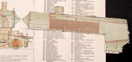 cca 1900 A MÁV I. n. típusú gyorsvonati mozdonya. Átnézeti rajz, többrétegű kihajtható részekkel, ré...