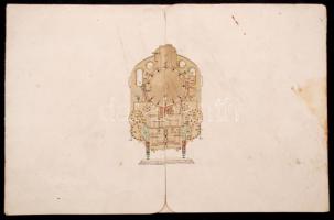 cca 1900 A MÁV I. n. típusú gyorsvonati mozdonya. Átnézeti rajz, többrétegű kihajtható részekkel, ré...