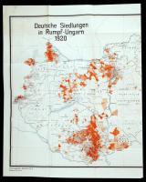 cca 1925 Német települések Magyarország nyugati felén. Térkép a német helyiségnevekkel  cca 1925 German dwelings in Western Hungary. Map. 75x95 cm