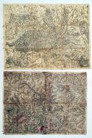 cca 1910 Erdélyi topográfiai térképek 1:75 000 méretaránnyal, mind vászonra kasírozva 6 db / 1910 Topographic maps of Transylvania 6 pieces on canvas 42x40 cm