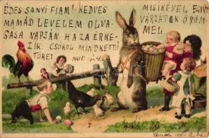 Easter, rabbit, chicken, children, litho