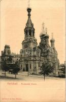 Karlovy Vary, Karlsbad; Russische Kirche / Russian church, Karlsbader Orpheum advertisement on the backside