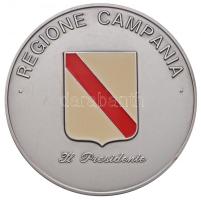 Olaszország DN "Campania régió - Az elnök" ezüstözött, zománcozott fém emlékplakett dísztokban (90mm) T:1- Italy ND "Regione Campania - Il Presidente" silver plated, enamelled metal commemorative plaque in original case (90mm) C:AU