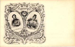 1899 Alexander Pushkin, Natalya Goncharova; Russian anniversary postcard