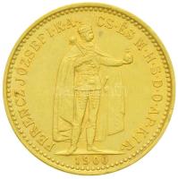 1900KB 10K Au "Ferenc József" Körmöcbánya (3.39g/0.900) T:2 Hungary 1900KB 10 Korona Au "Franz Joseph" Kremnitz (3.39g/0.900) C:XF Huszár: 2200., Adamo K8