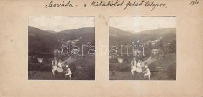 1910 Szováta (ma: Sovata, Románia), a Medve-tó és kilátás a felső telepre, 2 db feliratozott sztereo...