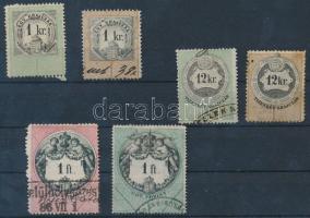 1869 6 db illetékbélyeg színváltozatokkal
