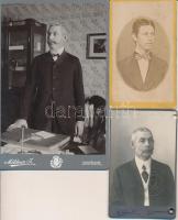 cca 1876-1911 Schützenberger Endre orvosdoktor, dunaföldvári körzeti orvos 3 db fényképe (2 db műtermi, 1 db rendelői portré), különféle műtermekből (Eger, Dunaföldvár), hátuljukon feliratozva, különböző méretben /  cca 1876-1911 3 photographs of Endre Schützenberger physician, regional doctor of Dunaföldvár (2 portraits from atelier, 1 from his surgery), from various ateliers (Eger, Dunaföldvár), with inscriptions on their back, in different sizes
