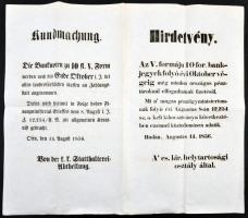 Buda 1856. "A császári királyi helytartósági osztály" által kiadott hirdetmény az "V....