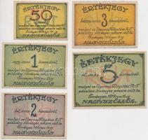 Nagyszőllős 1919. 50f + 1K + 2K + 3K + 5K "Ugocsai Világítási Rt." értékjegyek eredeti borítékban T:I Hungary / Nagyszőllős 1919. 50 Fillér + 1 Korona + 2 Korona + 3 Korona + 5 Korona "Ugocsa Lighting Company" value ticket in original envelope C:UNC