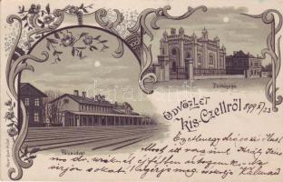 1899 Kis-Czell Synagoge und Bahnhof Litho