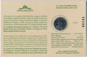 2005. 10Ft Cu-Ni "József Attila" sorszámozott emléklapon T:1